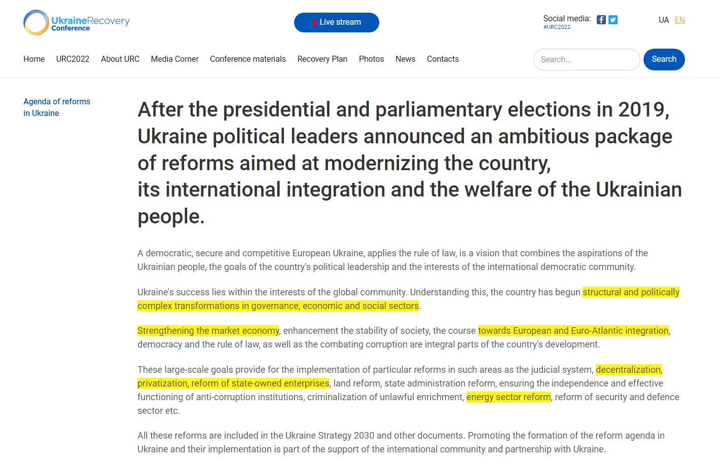 Ukraine Reform Conference 2021 neoliberal reforms