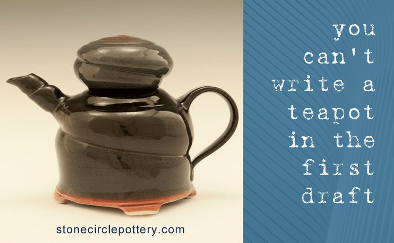 Noel Keag Stone Circle Pottery teapot  graphic - you can't write a teapot in the first draft.