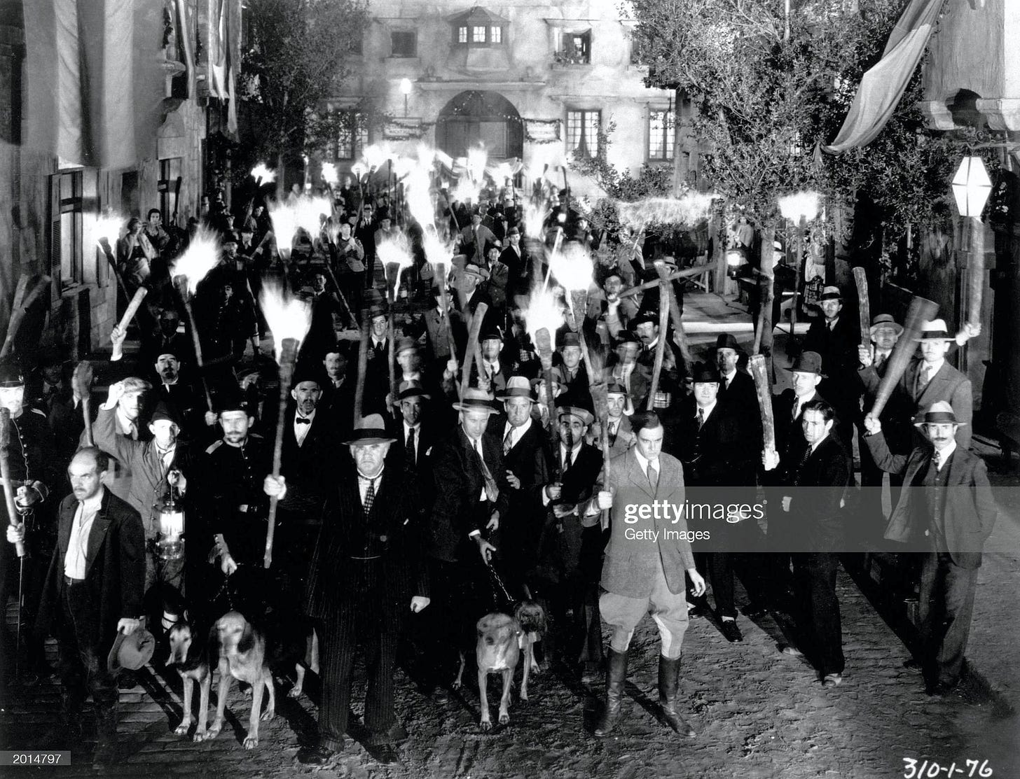 An angry mob holding torches in a still from the film,... News Photo -  Getty Images