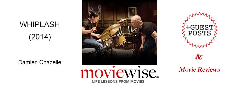 A movie poster featuring a drummer sitting behind a kit being observed intently by an older man.