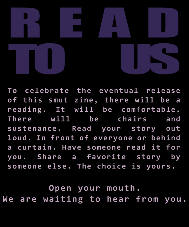 READ TO US. A reading will accompany the zine release. Click for full details.
