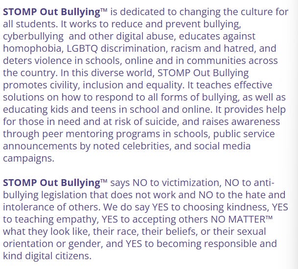 snip from www.stompoutbullying.com showing mission