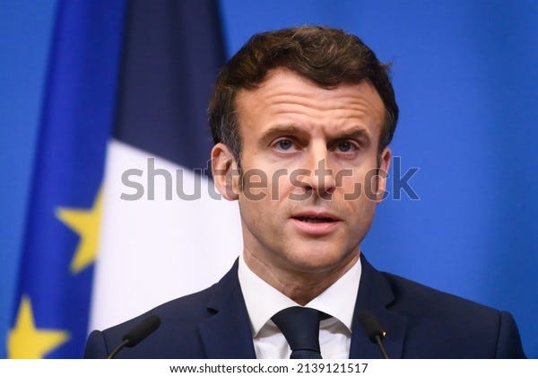 BRUXELLES, BELGIQUE. 24 mars 2022. Emmanuel Macron, président de la France, lors d'une conférence de presse, après le Sommet extraordinaire de l'OTAN. Bruxelles, Belgique