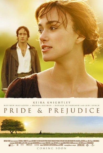 Movie poster of Keira Knightley in Pride and Prejudice.