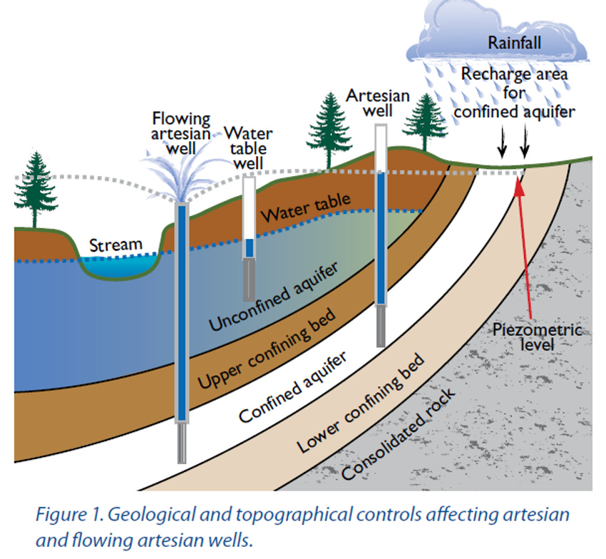Diagram of aquifers with artesian wells
