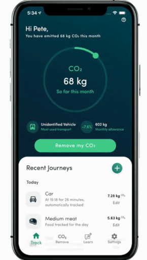 GIF of Capture app showing how it measures personal emissions