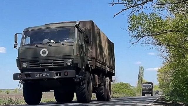 Russian military supply trucks in Ukraine