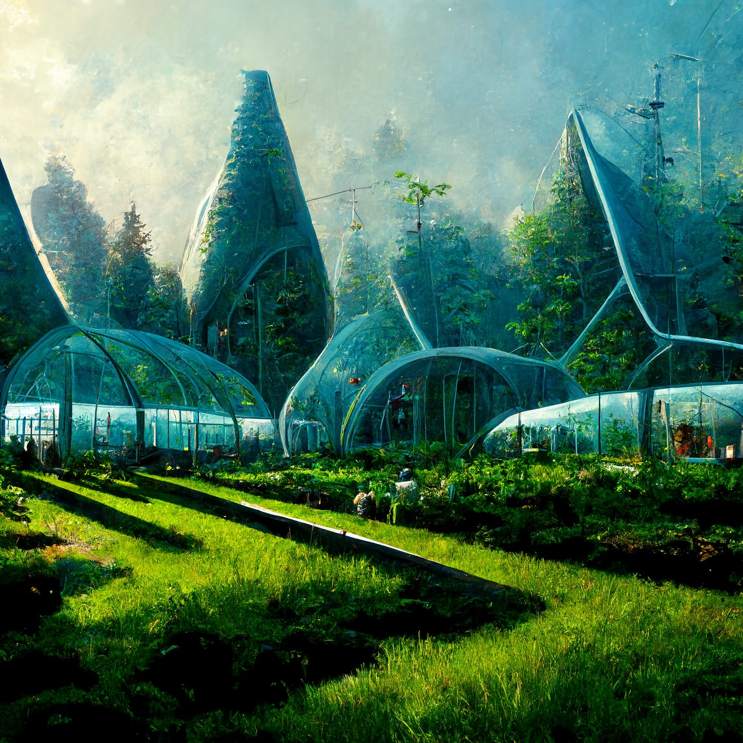 Hydrogen farm futuristic realistic in the forest