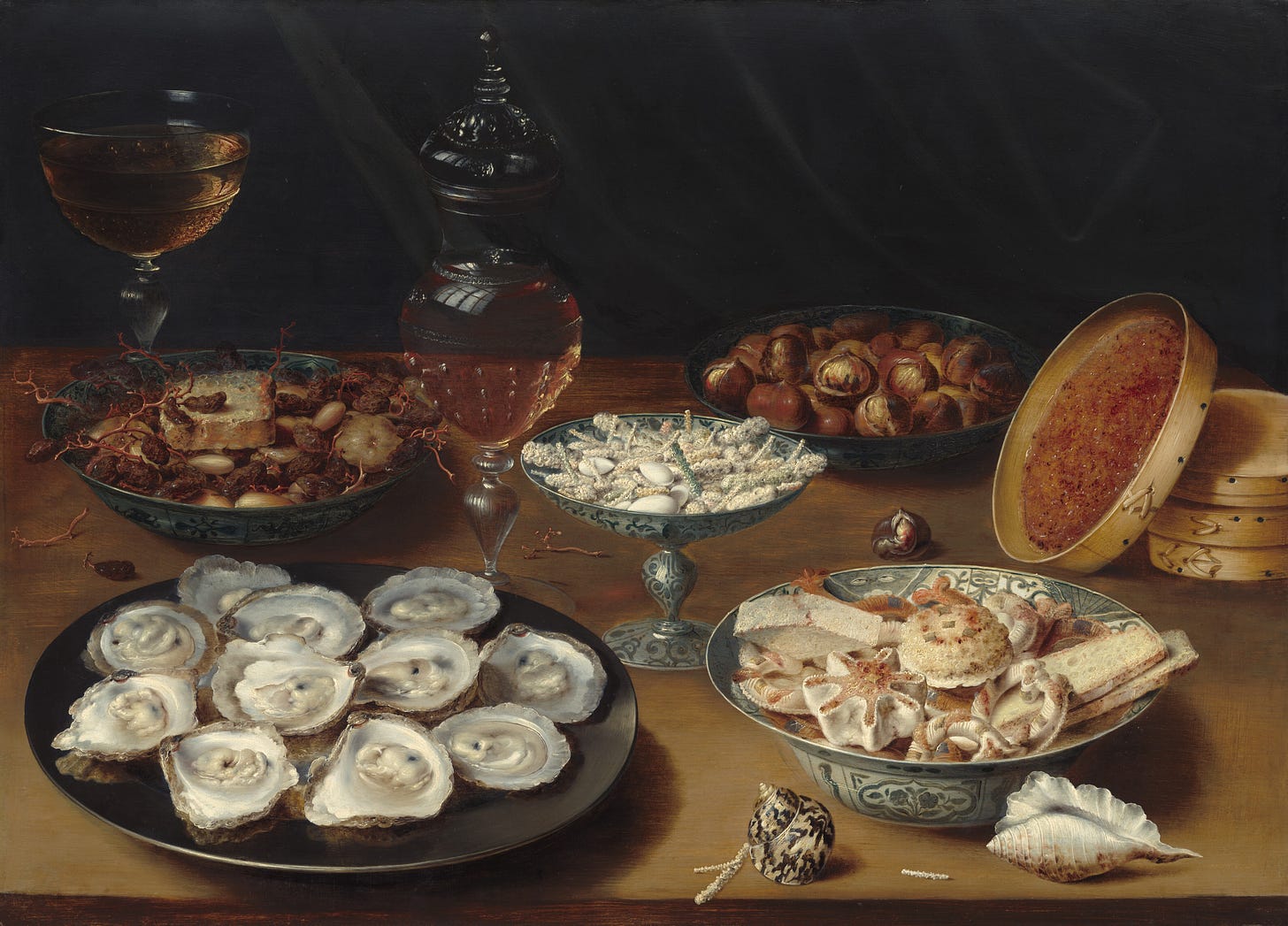 Dishes with Oysters, Fruit, and Wine, c. 1620/1625 by Osias Beert the Elder