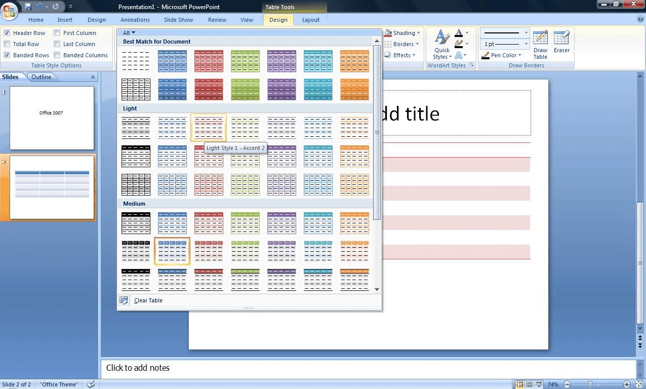 Showing each of Excel, Word, PowerPoint and the format table ribbon being consistent across apps.