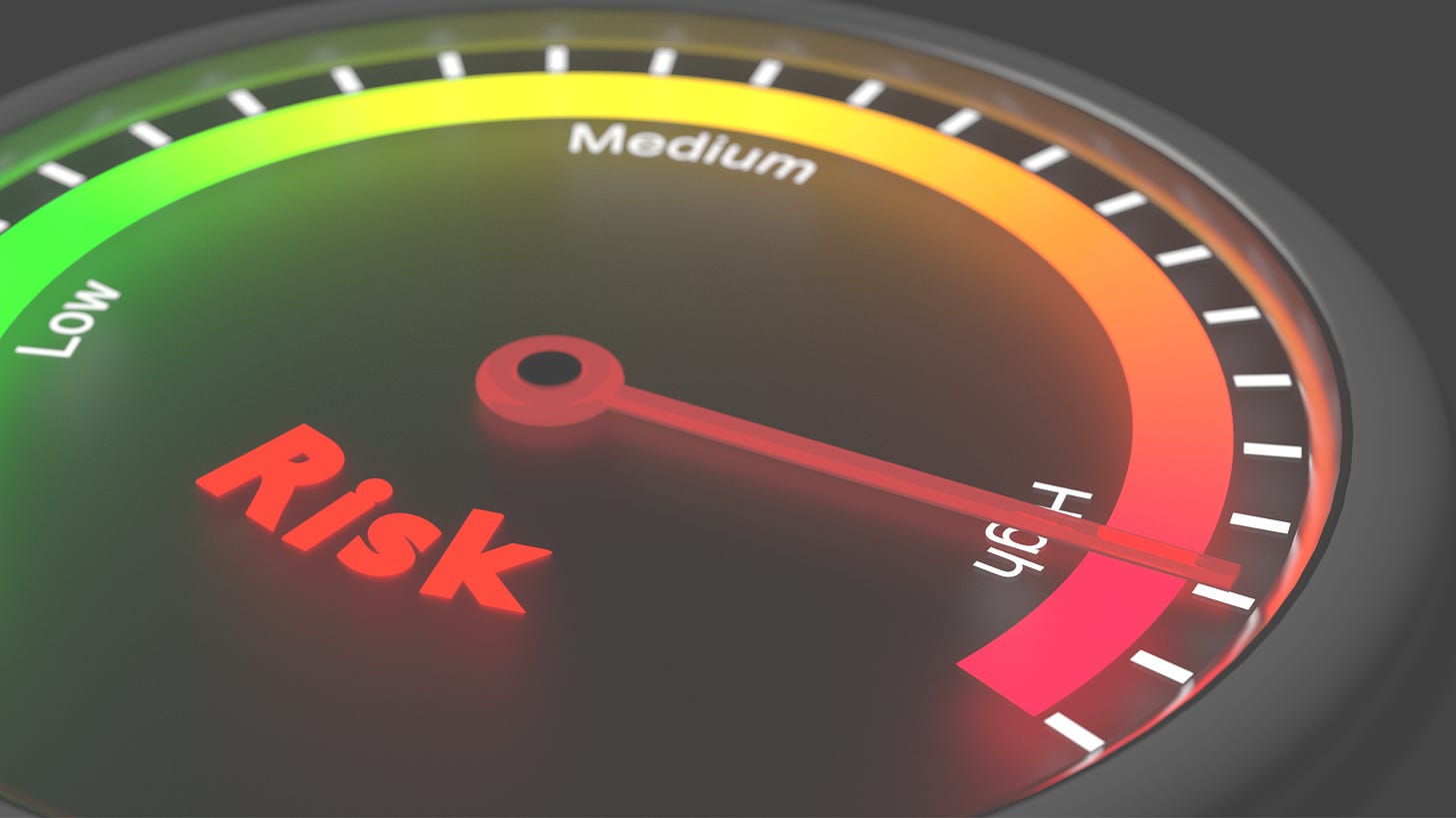 A meter showing high risk levels in a risk management concept