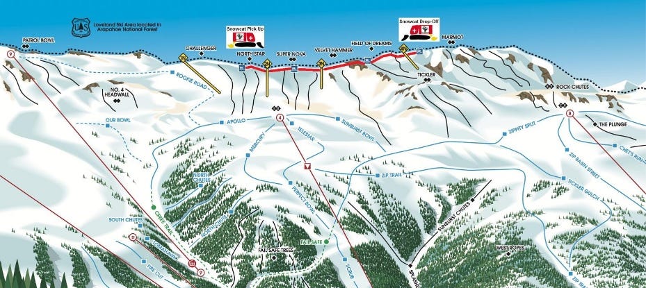 a trail map of Loveland Ski Area