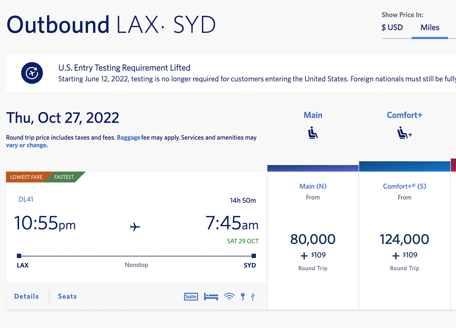 Delta Flight from LAX to SYD