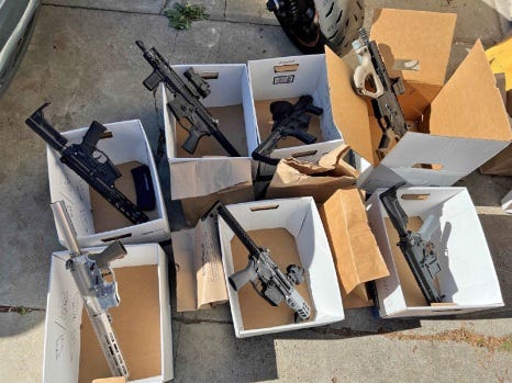 Pictured are weapons seized from a Willow Glen home in San Jose in connection with what authorities say was an illegal ghost-gun manufacturing operation that led to the arrests of two residents of the home and a Morgan Hill man. (Santa Clara Co. District Attorney's Office)