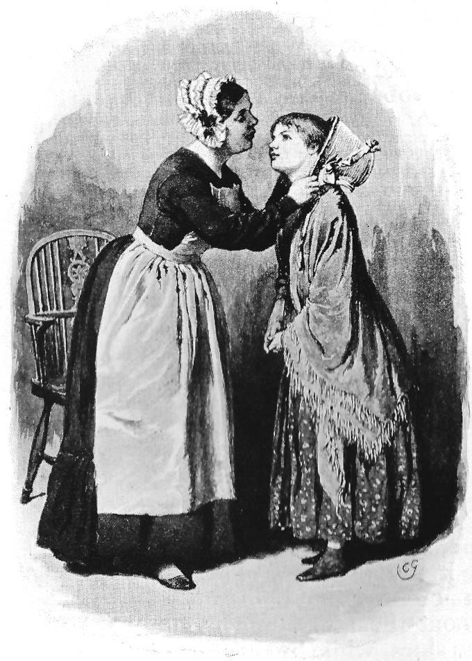Mrs. Cratchit welcoming home Martha