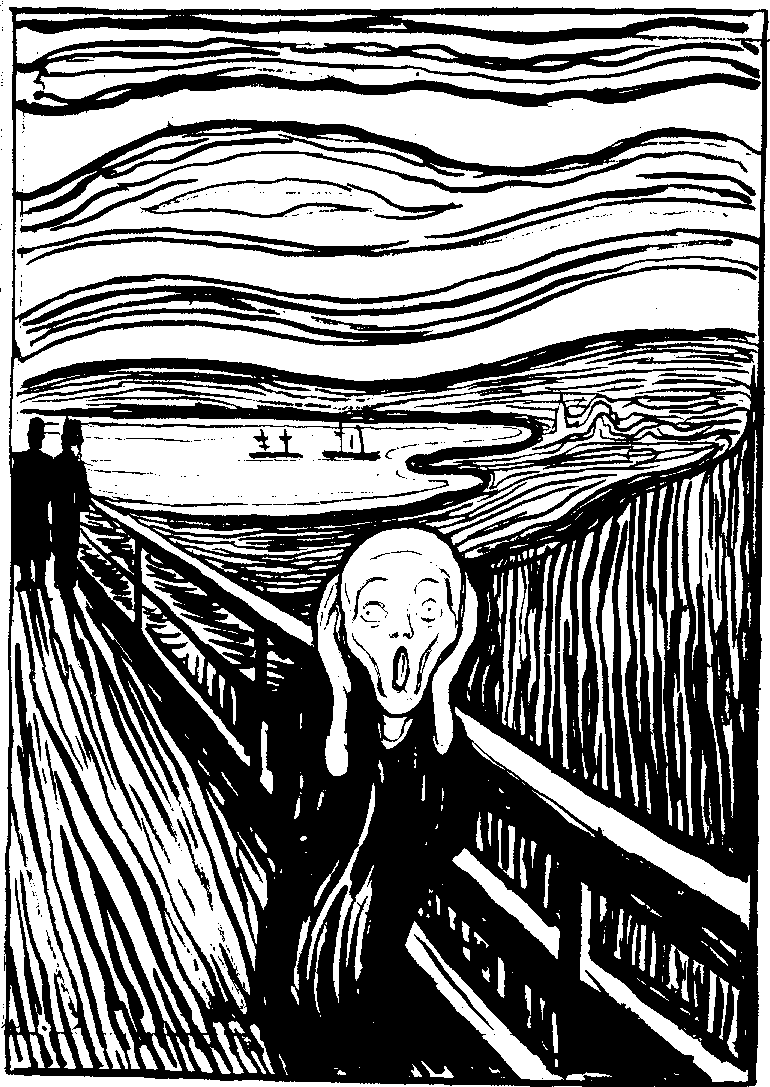The Scream by Edvar Munch, from Public Domain Wikimedia Commons