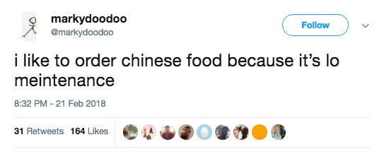 Funny tweet about Chinese food