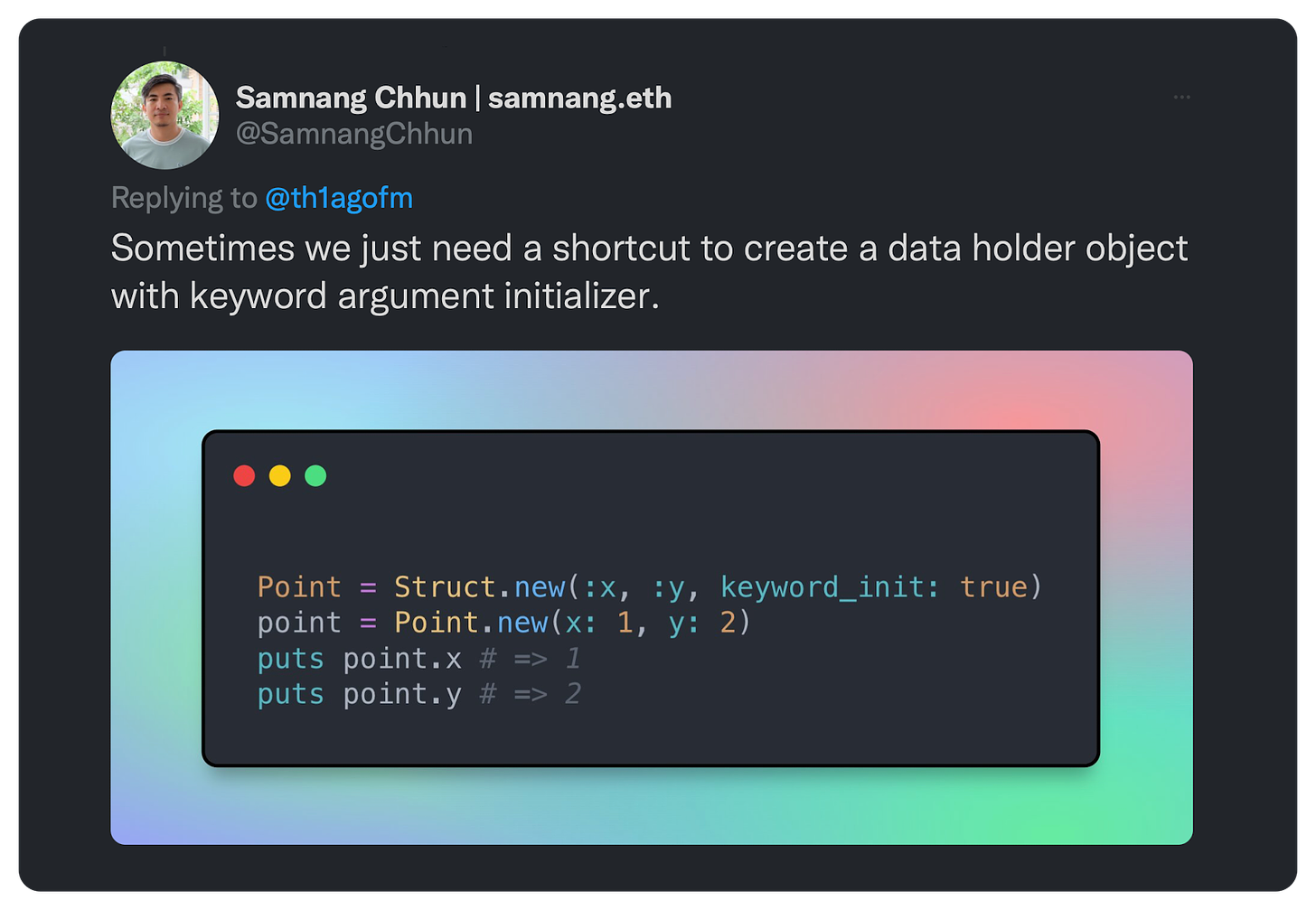 Sometimes we just need a shortcut to create a data holder object with keyword argument initializer.