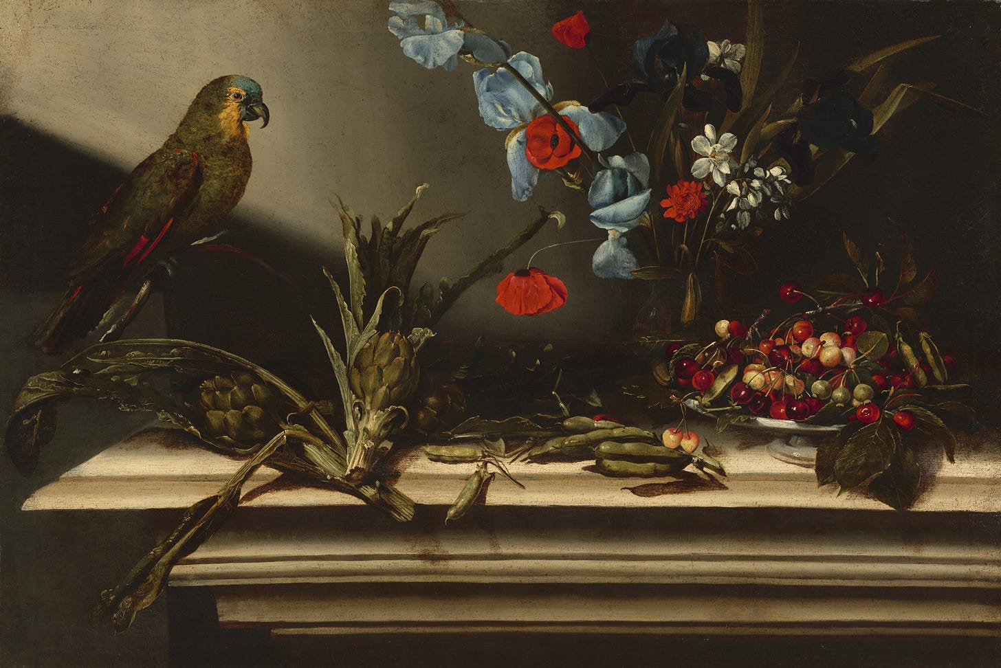 Still Life with Artichokes and a Parrot, 17th century by Italian 17th Century Painter
