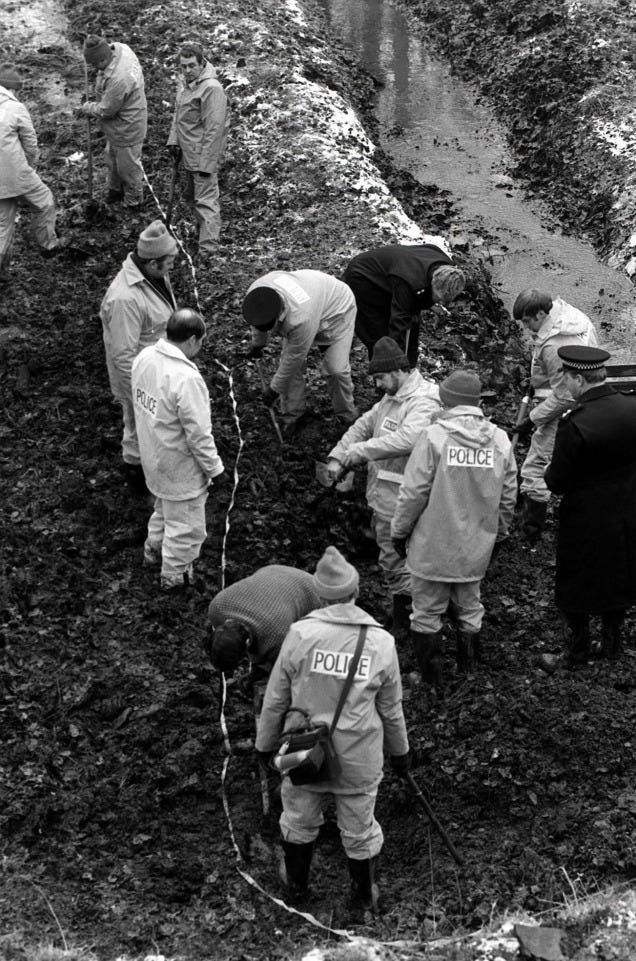 Cops dig outside Sutcliffe's home in Heaton in 1981