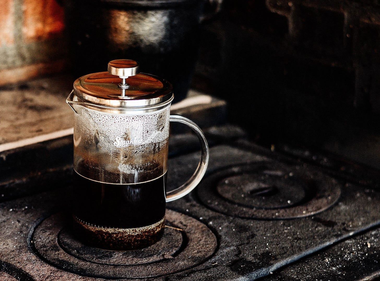 Image of a cafetiere on a stove for article by Larry G. Maguire