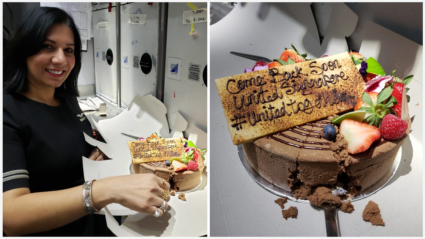 Goodbye cake on United flight from Singapore