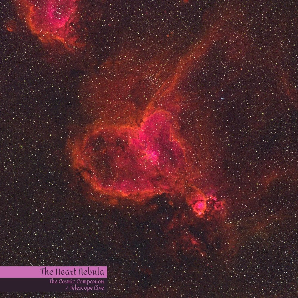 The Heart Nebula, a heart-shaped nebula of gas and dust in space.