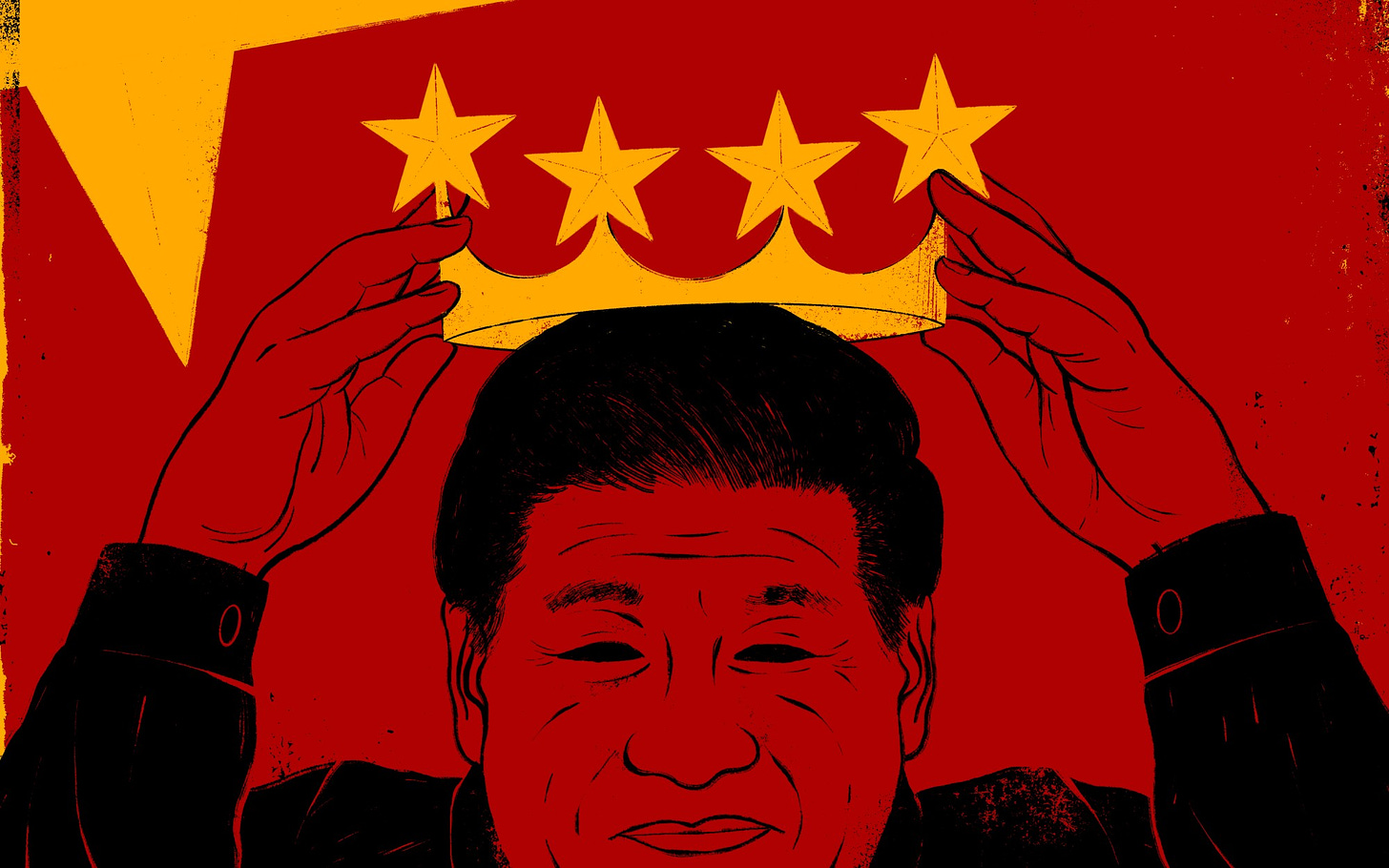 An illustration of Xi Jinping putting on a crown.