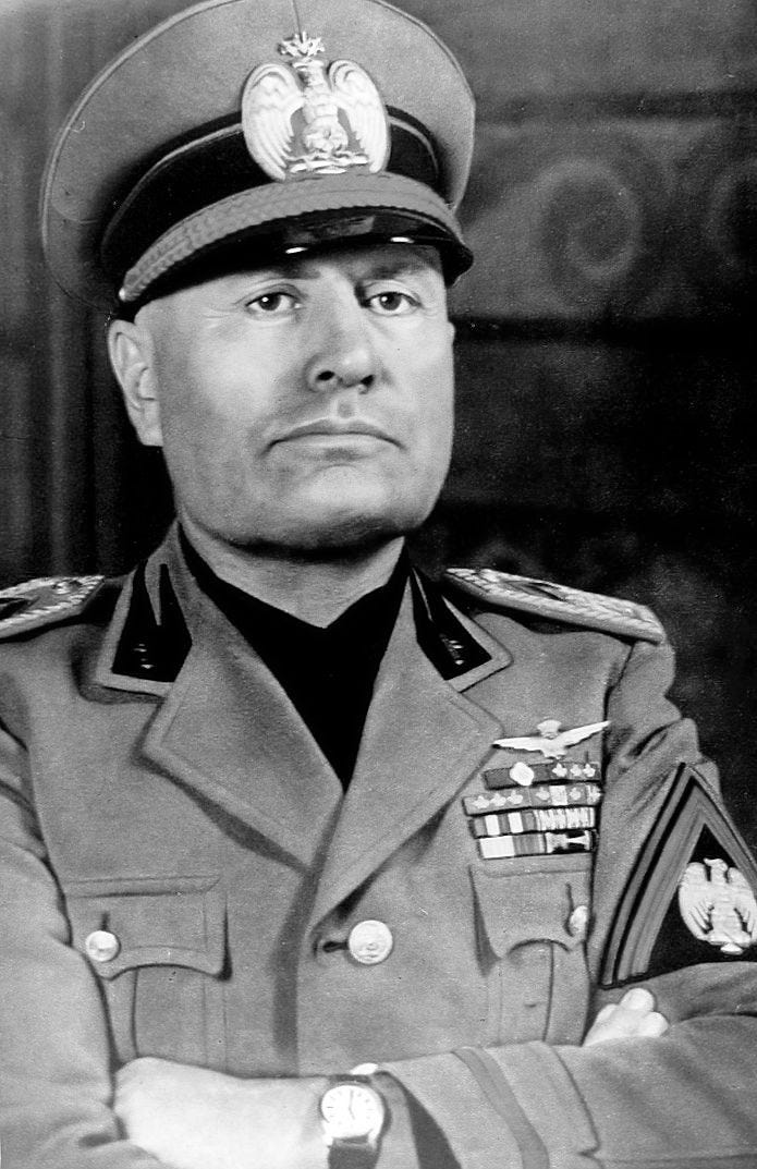 Black and white photo of Benito Mussolini