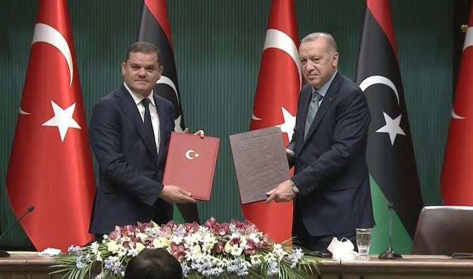 Le président turc Recep Tayyip Erdogan et le Premier ministre libyen Abdelhamid Dbeibah, le 12 avril 2021 (Photo, AFP)