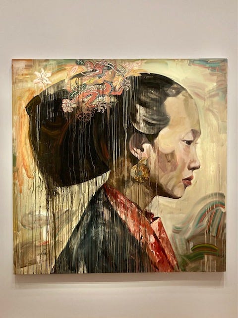 Painting of a Chinese woman in profile by Hung Liu