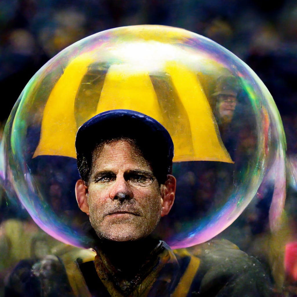 jim harbaugh living in a fantasy world inside of a literal bubble