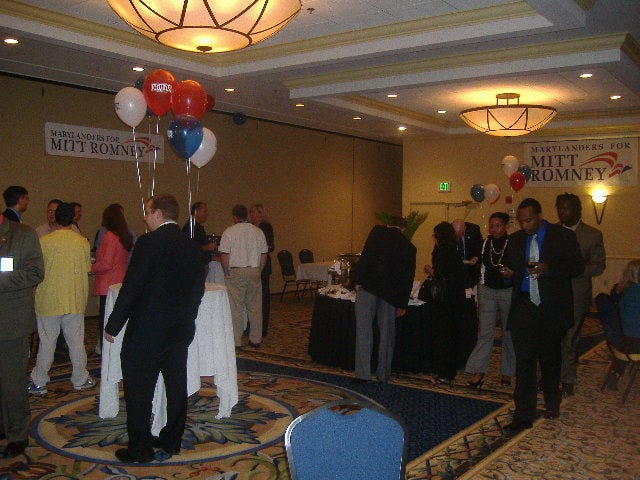 A shot from the outside of Romney's suite, looking in.