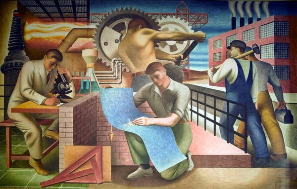 A mural by Seymour Fogel created through the Works Progress Administration, a New Deal agency.