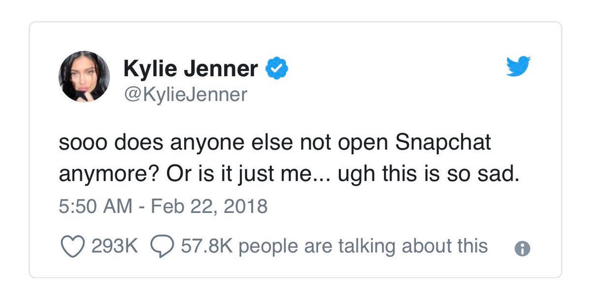 Larry Kim on Twitter: &quot;In one tweet, Kylie Jenner wiped out $1.3 billion of  #Snapchat&#39;s market value! Talk about #influencermarketing. 😅… &quot;