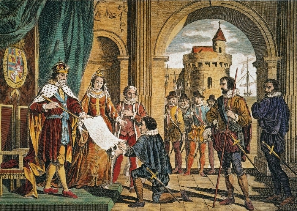 Christopher Columbus Nbeing Given The Sailing Commission By King Ferdinand And Queen Isabella ...