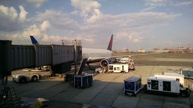 airplane parked at EWR