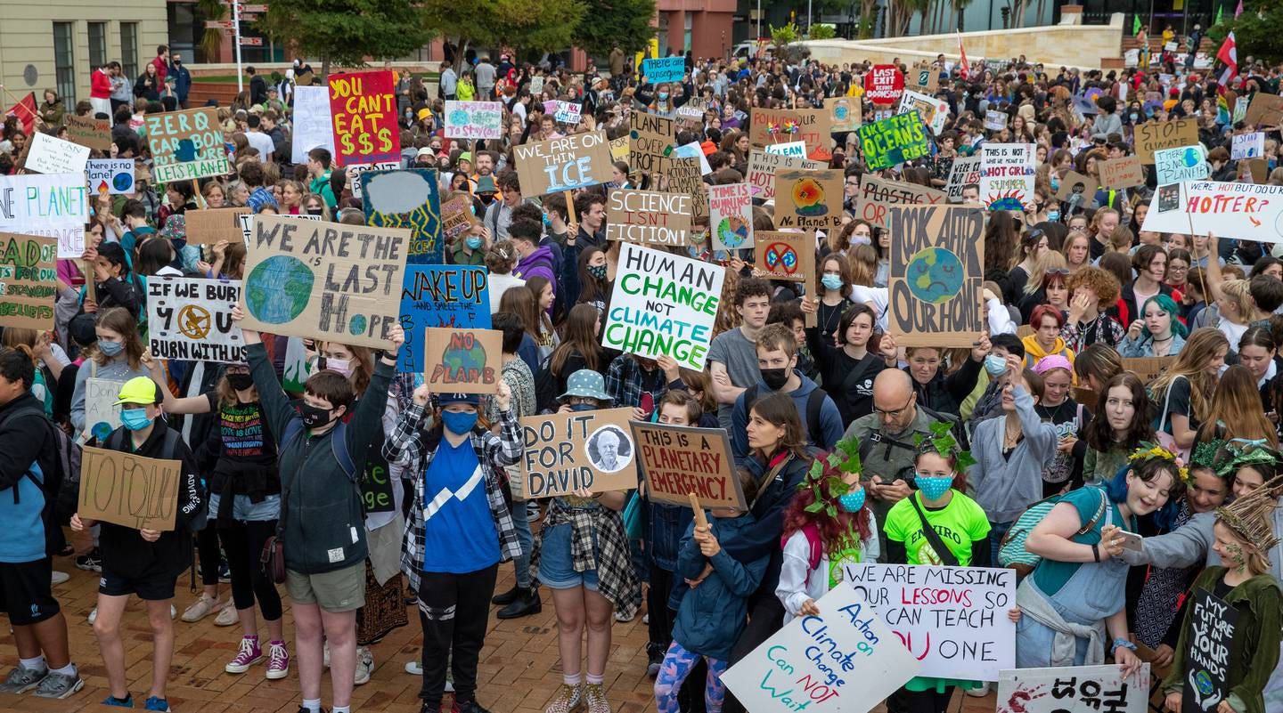 Students gathered in Wellington's Civic Square ahead of the Strike 4 Climate protest march to Parliament. Photo / Mark Mitchell 