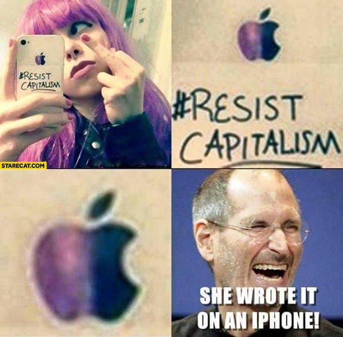 BRESIST CAPITALISM 北RESIST CAPITALISAM STARECAT.COM SHE WROTE IT ON AN IPHONE! iPhone 8 nose chin eyebrow forehead purple cheek ear