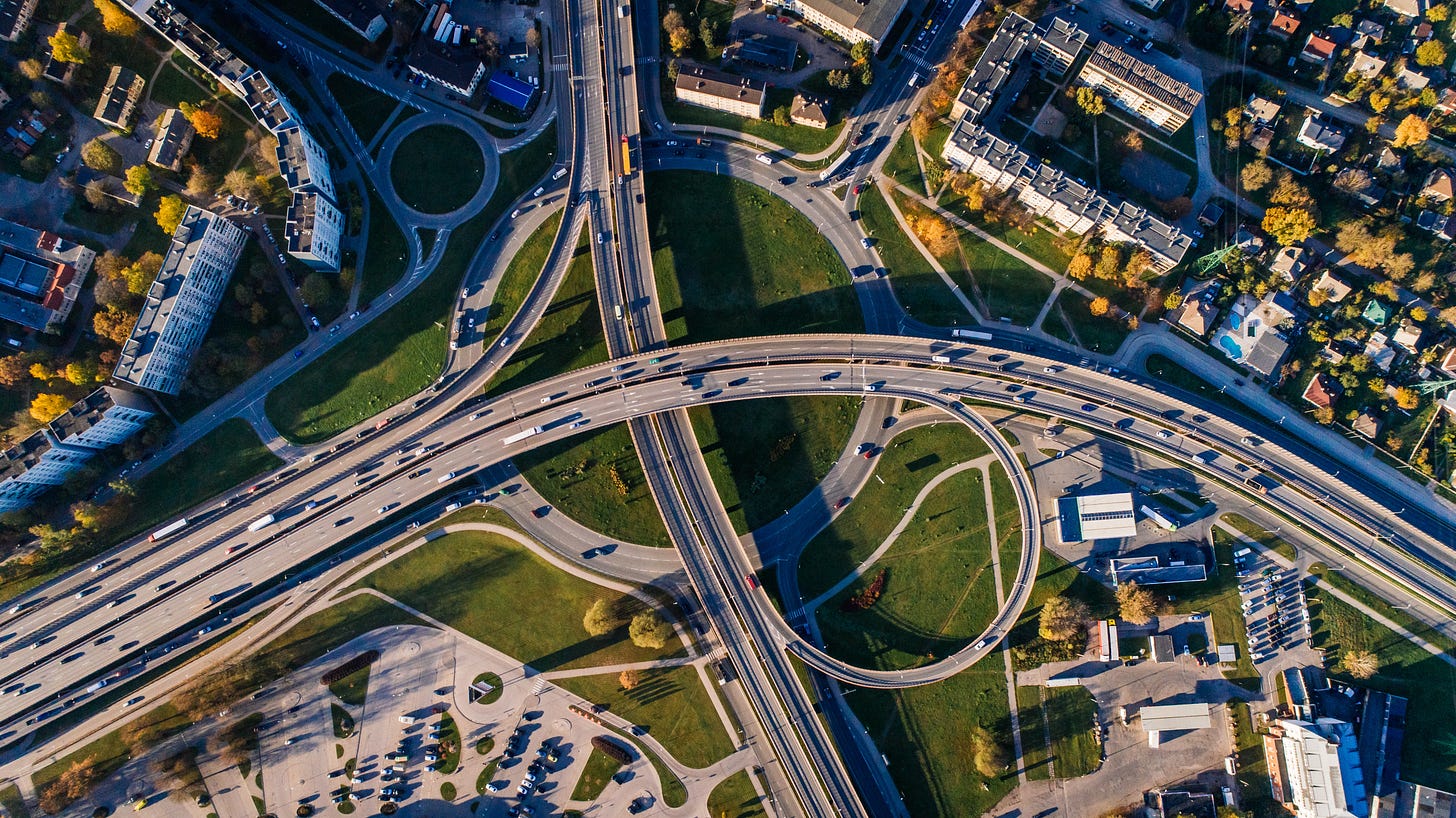 aerial photo of highway interchange