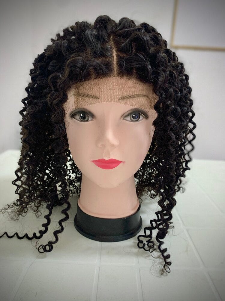 A kinky curly, lace front human hair wig imported from China