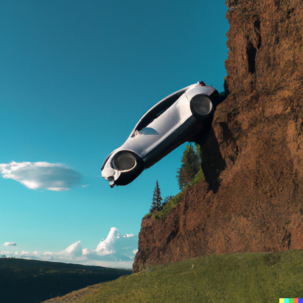 "Tesla driving off a cliff," as interpreted by OpenAI's DALL-E