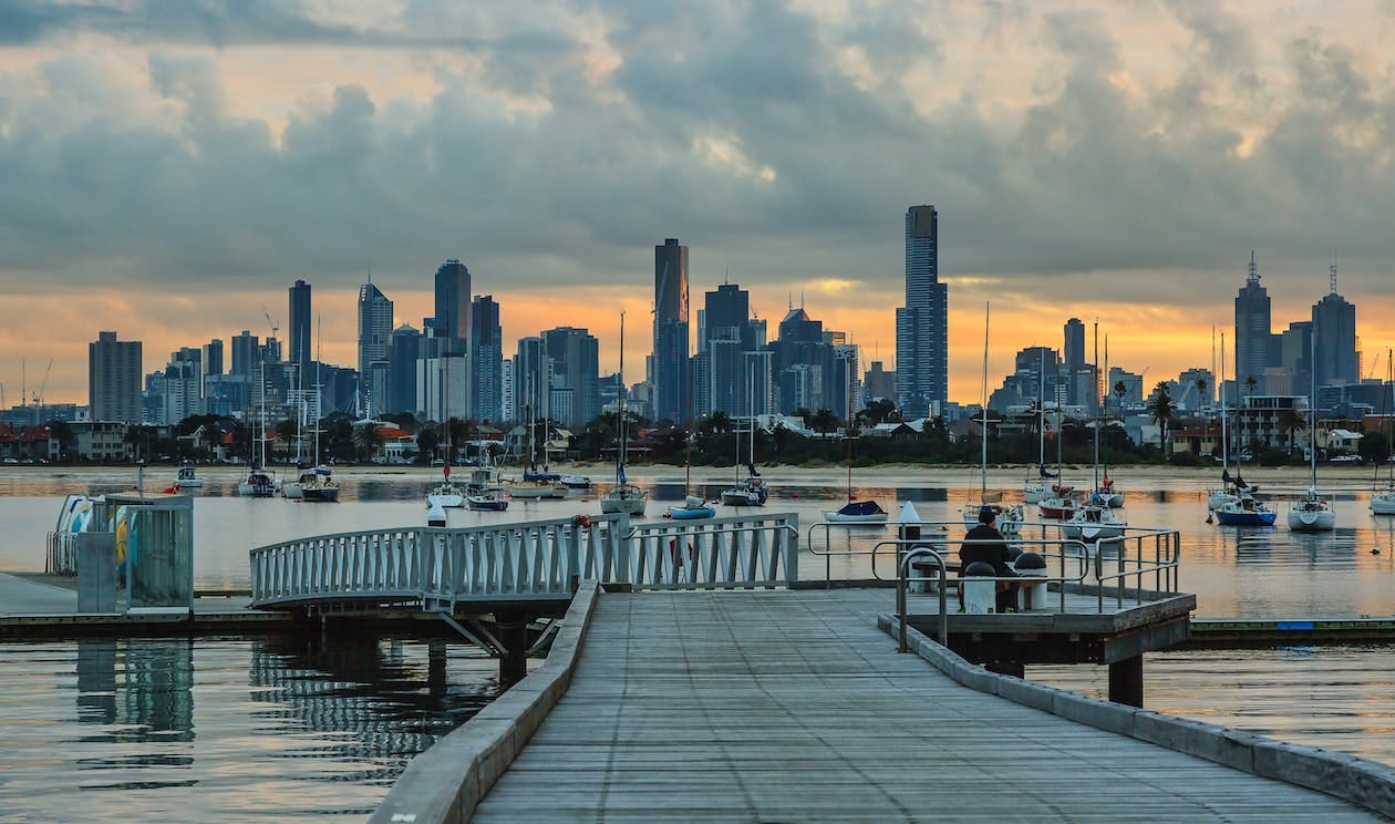 Free Melbourne City Panorama Photographed from St. Kilda Pier, Melbourne, Australia  Stock Photo