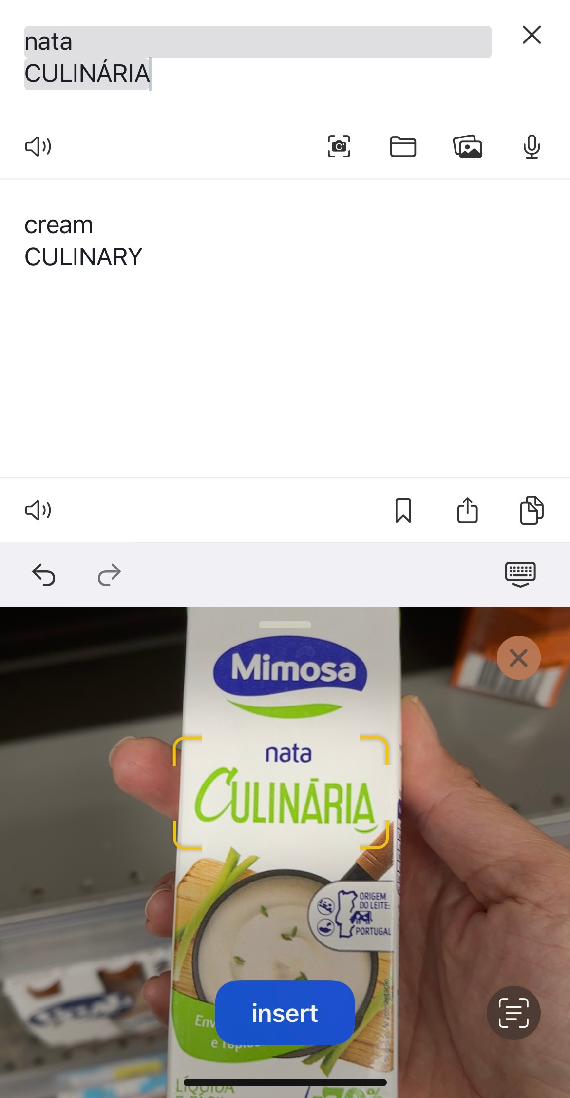 Image: using a translation app to scan and translate the words on a packet of cream.