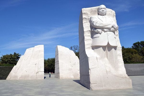A photo of the memorial to Martin Luther King Jr. in Washington DC.