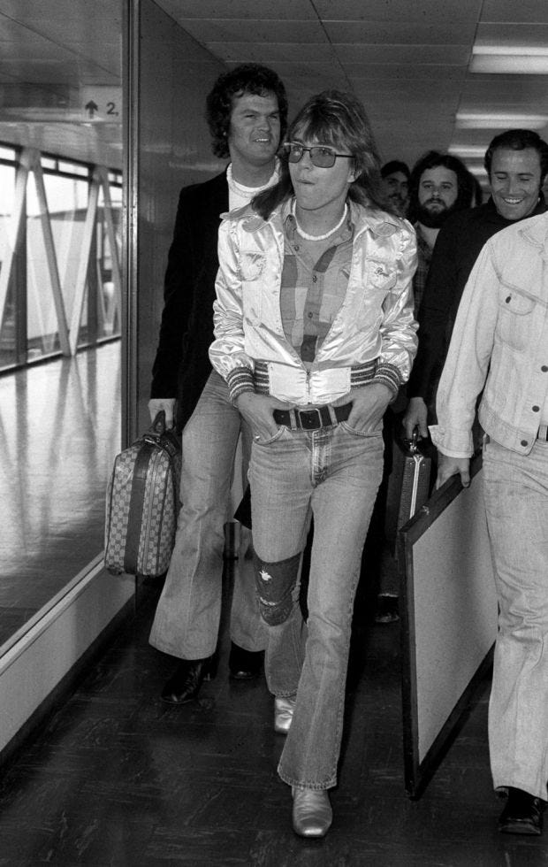 Pop star David Cassidy, who has died aged 67, arriving at Heathrow Airport in London for his a concert tour in May 1974. Photograph: PA