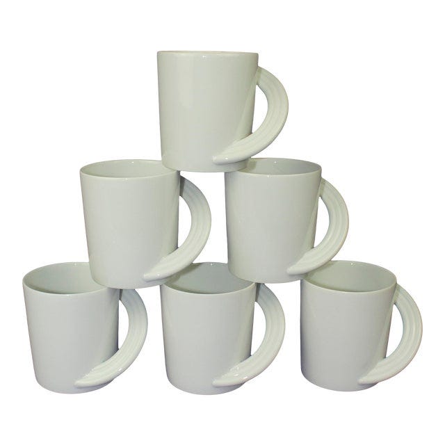 1980s Rosenthal "Cupola" White Studio Line Mugs- Set of 6 For Sale