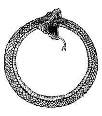Art of the Initiate - The Ouroboros or Uroboros (/jʊərɵˈbɒrəs/;  /ɔːˈrɒbɔrəs/, from the Greek οὐροβόρος ὄφις tail-devouring snake) is an  ancient symbol depicting a serpent or dragon eating its own tail. According
