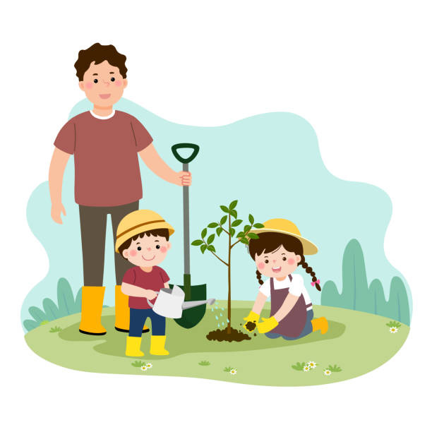 59 Father And Daughter Planting In The Garden Illustrations &amp; Clip Art -  iStock