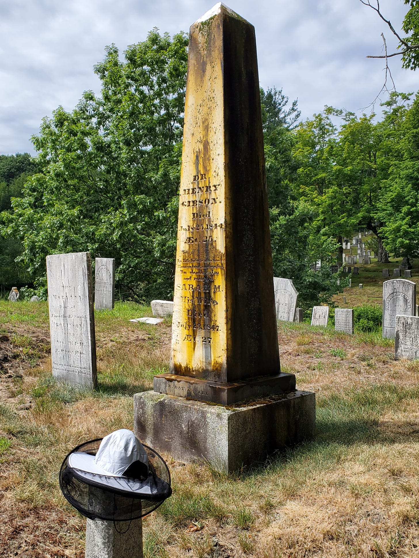 Gibson gravestone during cleaning process